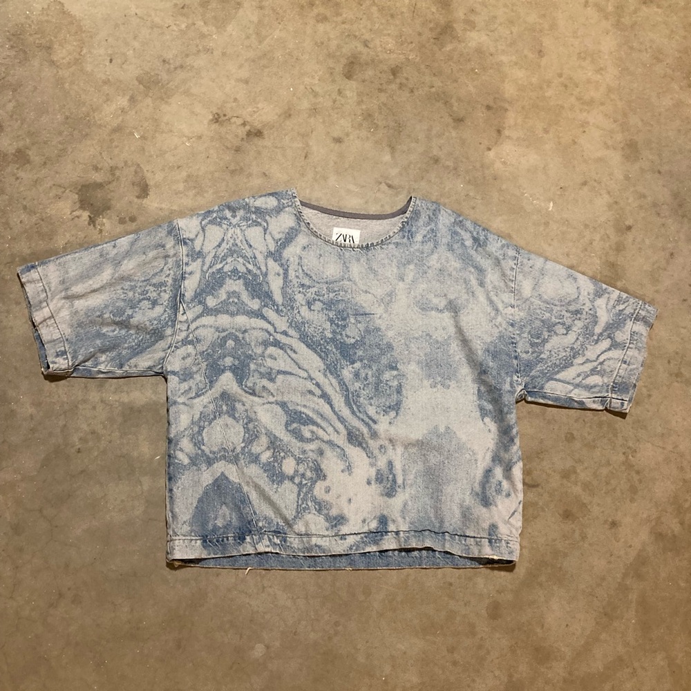 Zara Marble Patterned Denim cropped boxy T-shirt